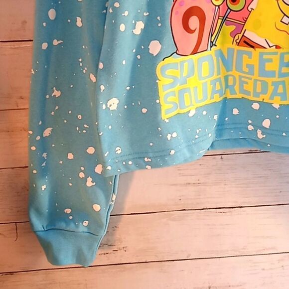 Spongebob Graphic Splatter Crop Sweatshirt Shirt Top - Picture 3 of 6